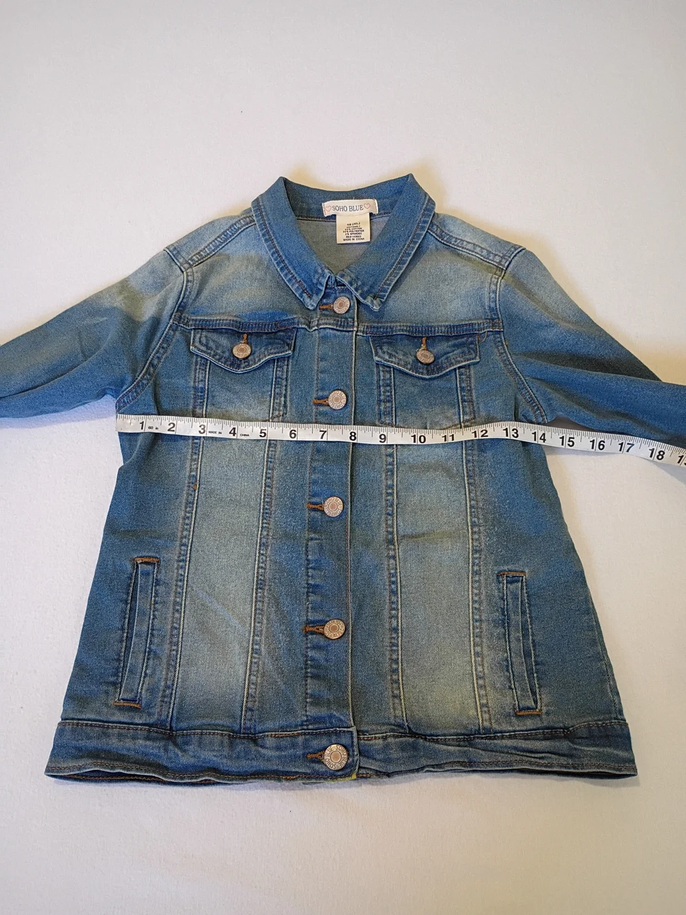 Soho Blue Girls Butterfly Denim Jacket Medium Wash Sz 16 XL Embroidered Back